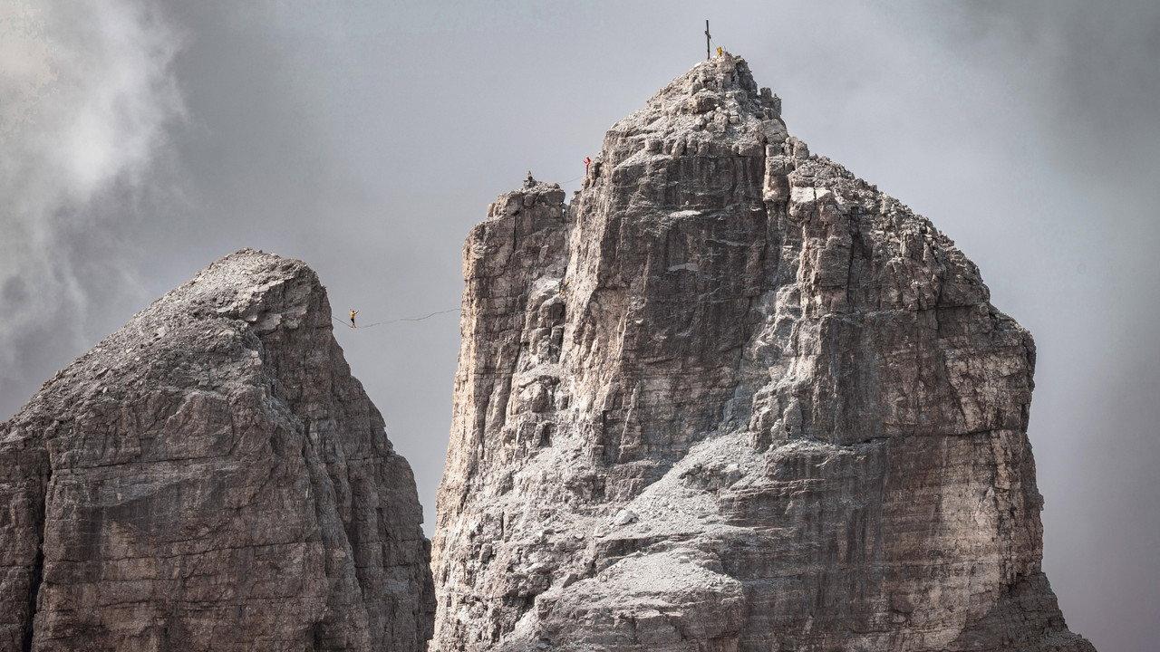 High Above: Highlining on Tribulaun backdrop