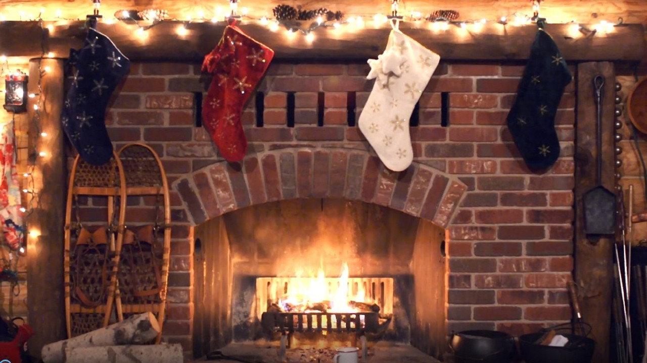 Christmas Yule Log Fireplace backdrop