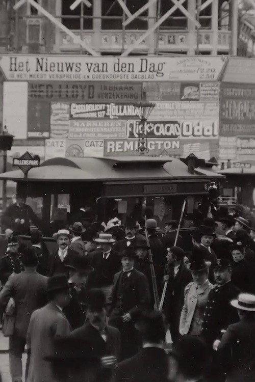 A Tram Crowd on Sunday in Dam Square backdrop