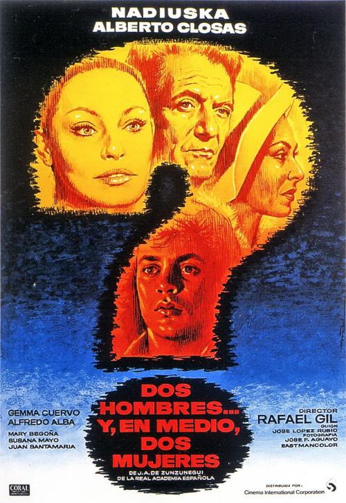 Dos hombres y, en medio, dos mujeres backdrop