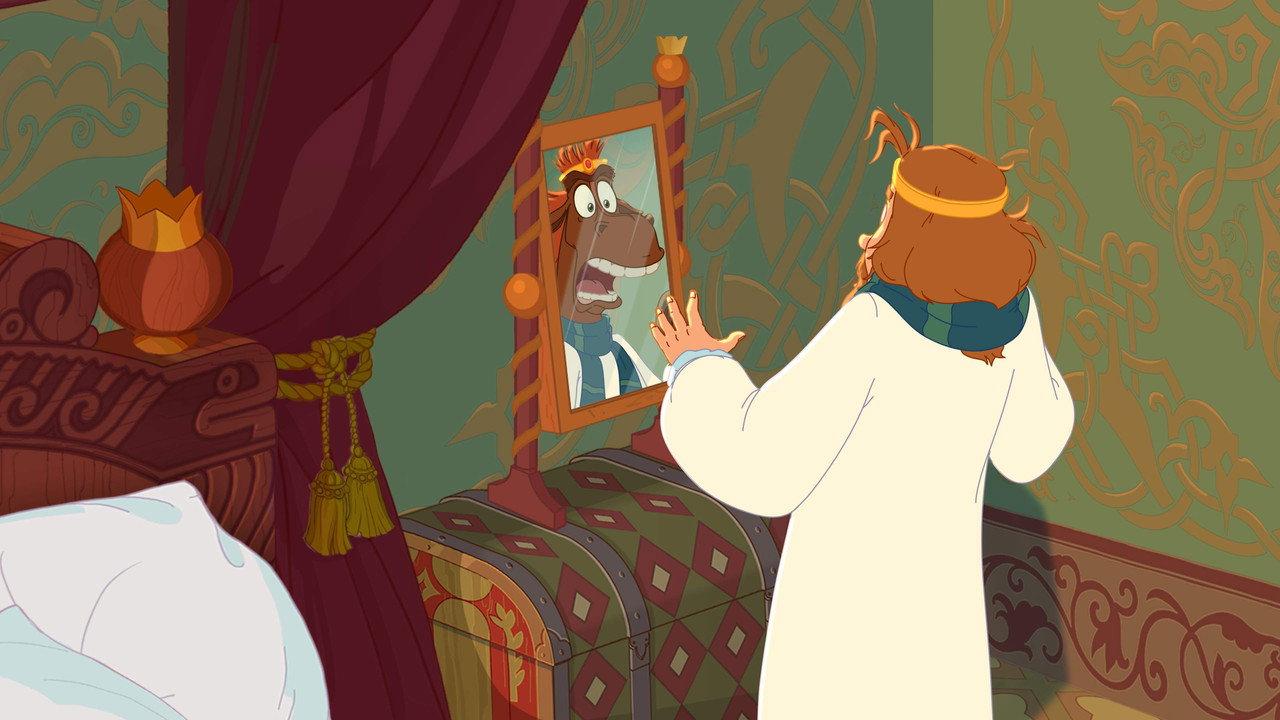 Horse Julius on the Throne and Three Heroes backdrop